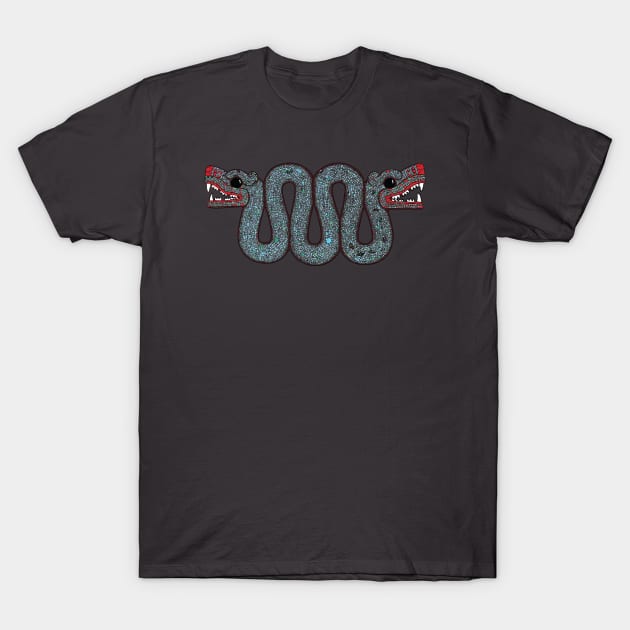 Double headed Aztec Serpent (turquoise mosaic) T-Shirt by chimalliclothingco